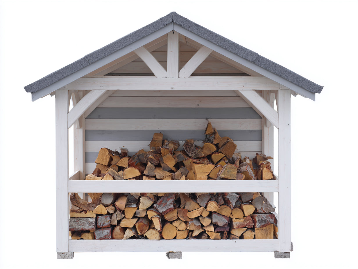 Portalegna - legno - 220x90x205 cm - bianco-grigio - stile tradizionale con tetto a capanna