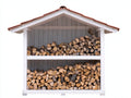 Portalegna - legno - 228x96x218 cm - bianco-rosso mattone - stile rustico con tetto a capanna