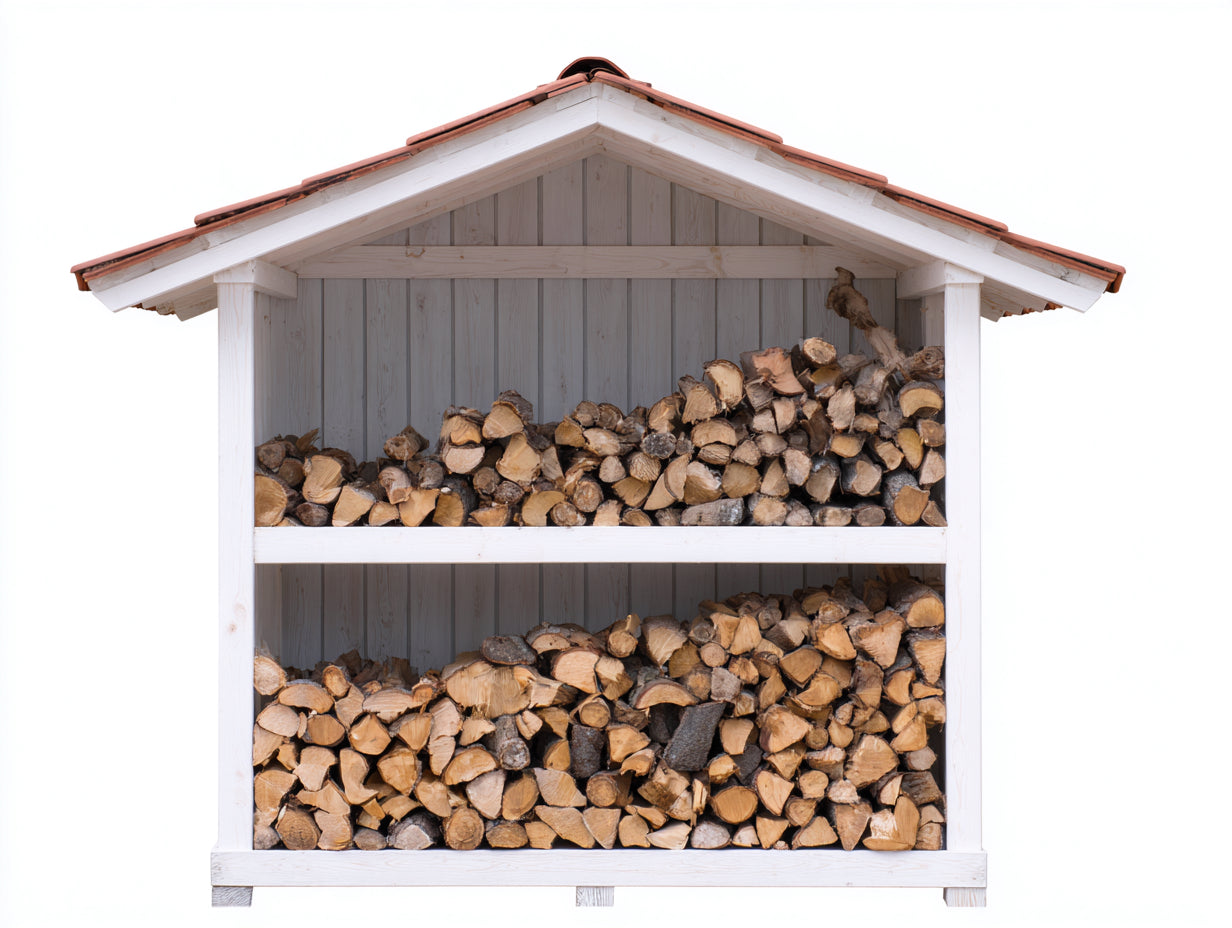 Portalegna - legno - 228x96x218 cm - bianco-rosso mattone - stile rustico con tetto a capanna