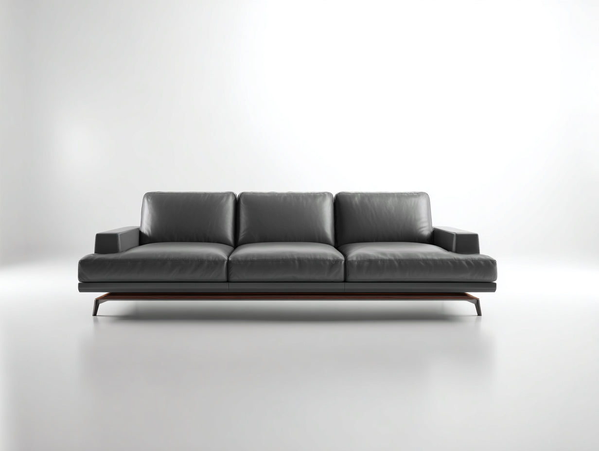 Divano a 3 posti - pelle sintetica-legno-metallo - 240x97x81 cm - grigio antracite - stile moderno rialzato