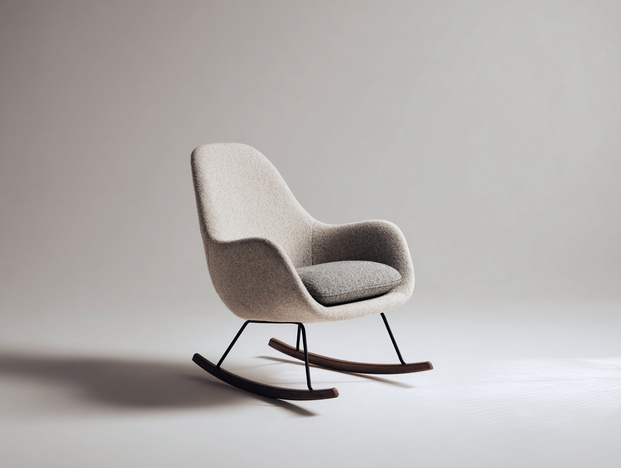 Sedia a dondolo - tessuto bouclé-metallo-legno - 84x76x95 cm - crema-tortora - stile moderno