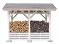 Portalegna - legno - 245x98x203 cm - bianco-grigio - stile essenziale con copertura a falda