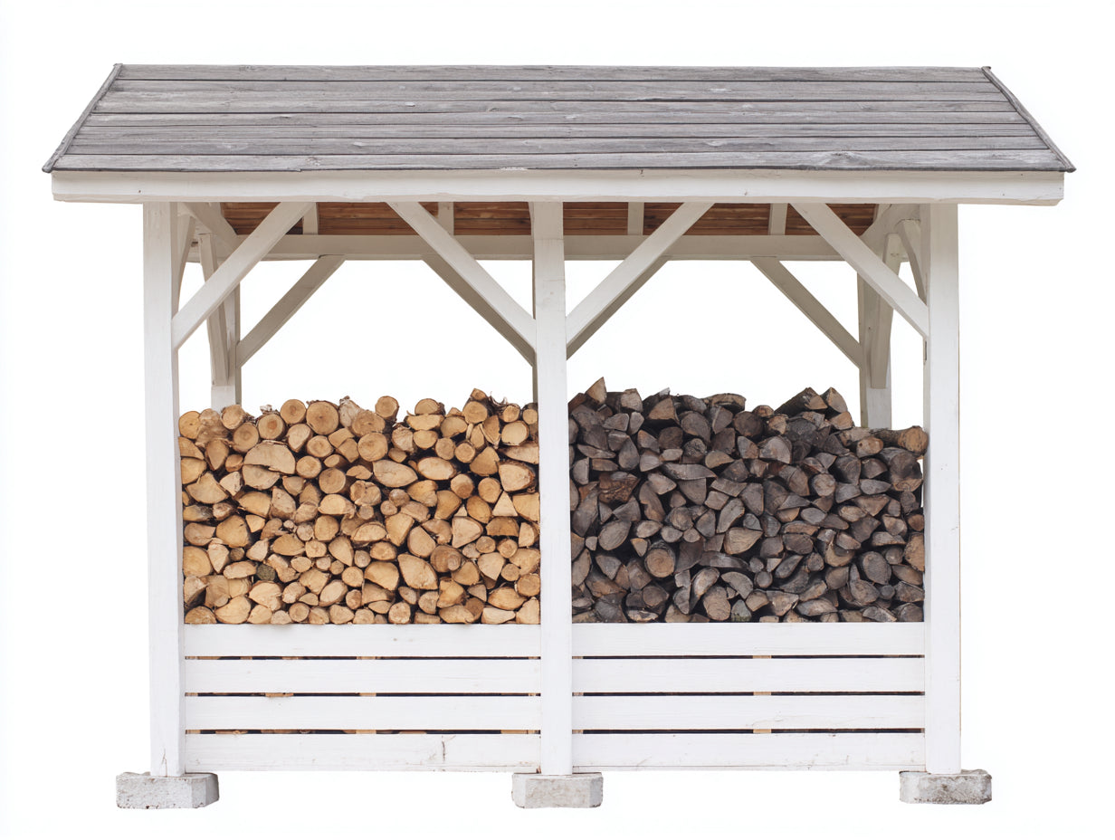 Portalegna - legno - 245x98x203 cm - bianco-grigio - stile essenziale con copertura a falda