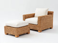 Poltrona da giardino - fibra naturale-legno-tessuto - 93x90x86 cm - marrone caldo-bianco crema - stile materico contemporaneo
