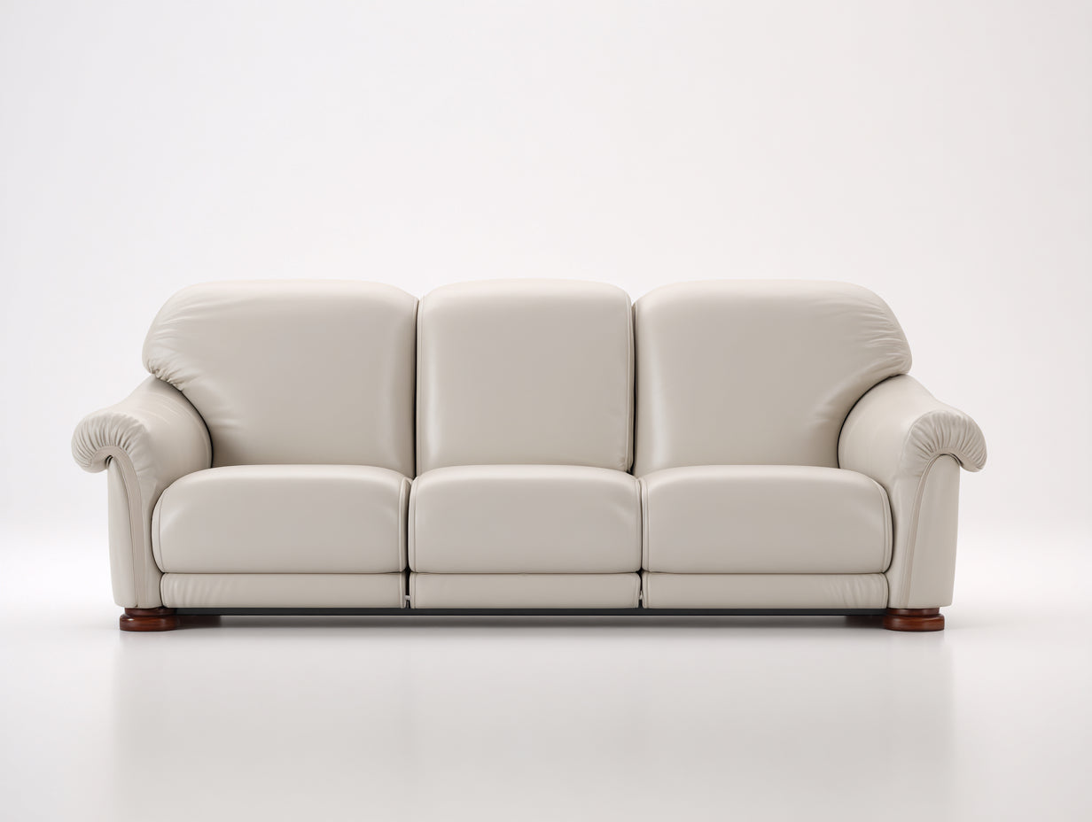 Divano a 3 posti - pelle sintetica-legno - 228x99x91 cm - avorio - stile classico