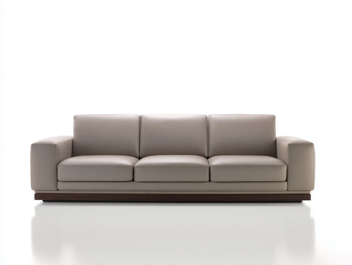 Divano a 3 posti - pelle sintetica-legno - 238x101x84 cm - tortora - stile contemporaneo minimalista