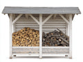 Portalegna - legno - 265x105x220 cm - bianco-grigio - stile rustico con copertura inclinata