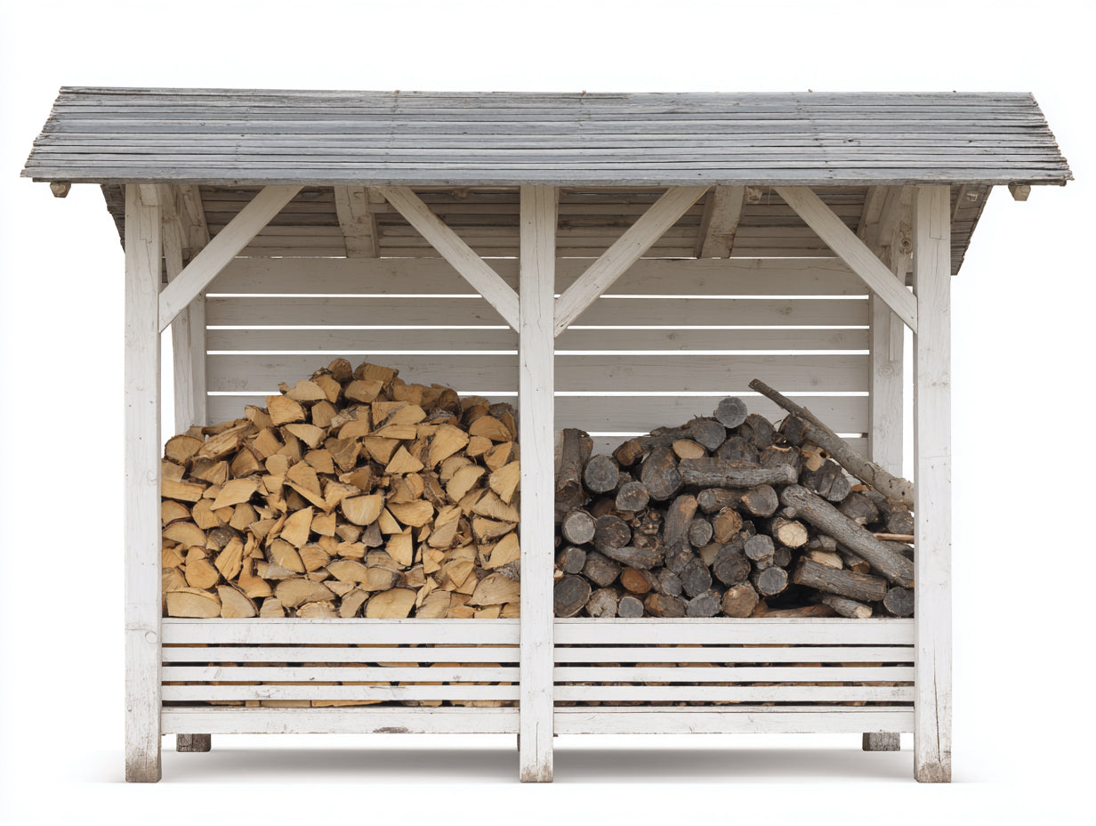 Portalegna - legno - 265x105x220 cm - bianco-grigio - stile rustico con copertura inclinata