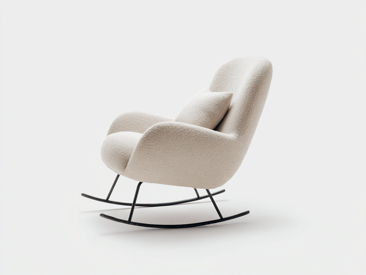 Sedia a dondolo - tessuto bouclé-metallo - 89x82x102 cm - crema-nero - stile contemporaneo