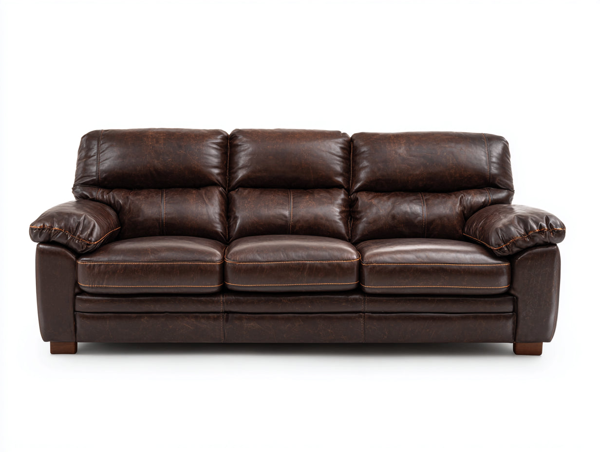 Divano a 3 posti - pelle sintetica-legno - 235x103x93 cm - marrone cioccolato - stile vintage imbottito