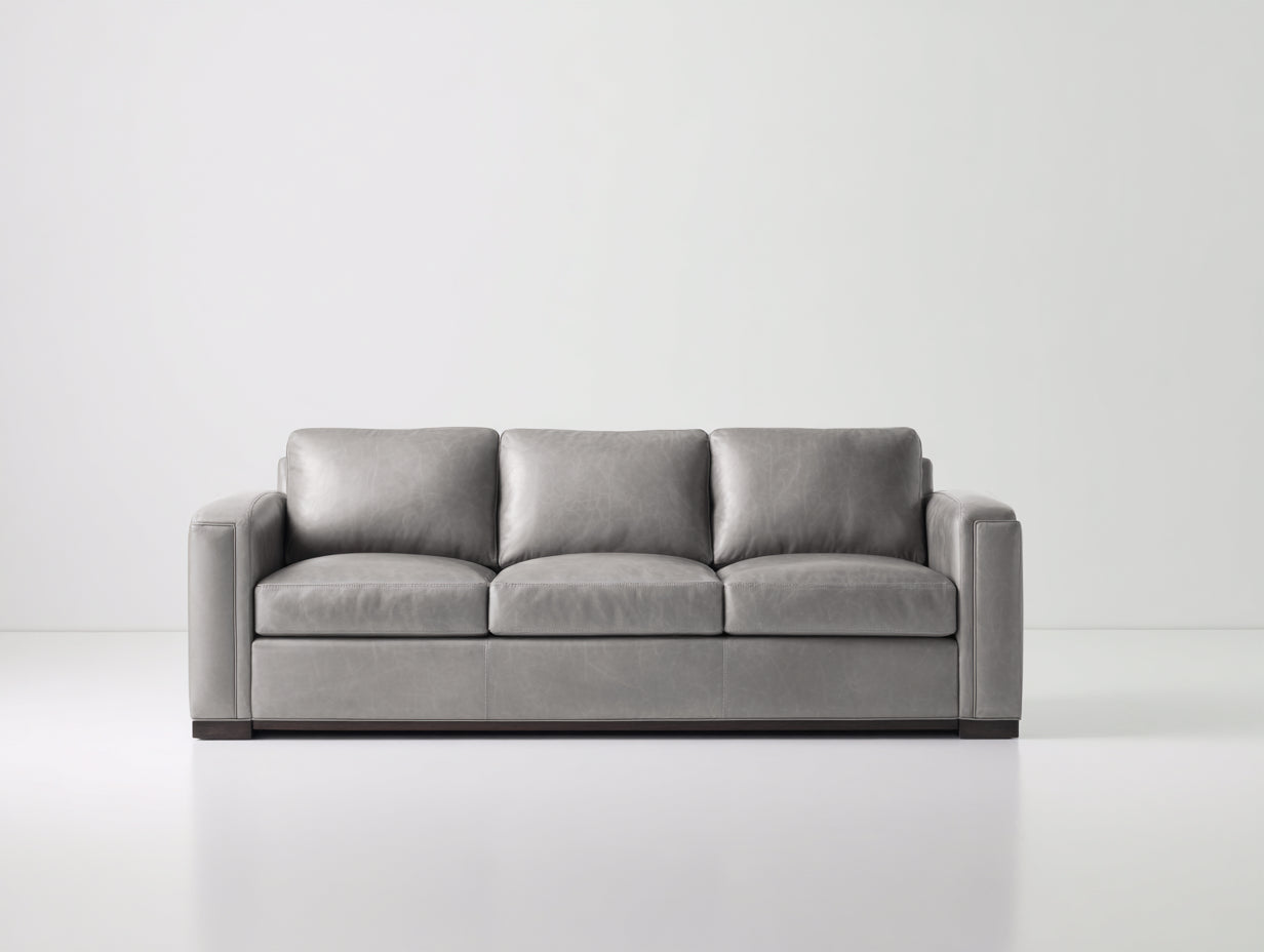Divano a 3 posti - pelle sintetica-legno - 226x94x83 cm - grigio chiaro - stile moderno