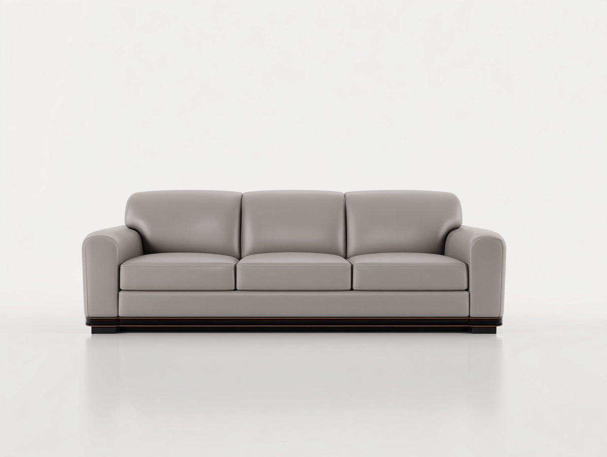 Divano a 3 posti - pelle sintetica-legno - 229x96x87 cm - grigio tortora - stile moderno sobrio