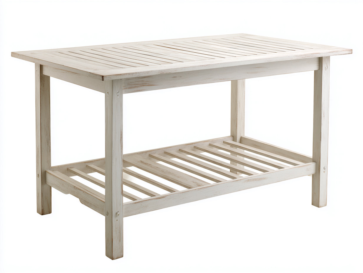 Tavolo da giardino - Legno - 120 x 70 x 90 cm - Bianco anticato - Stile country