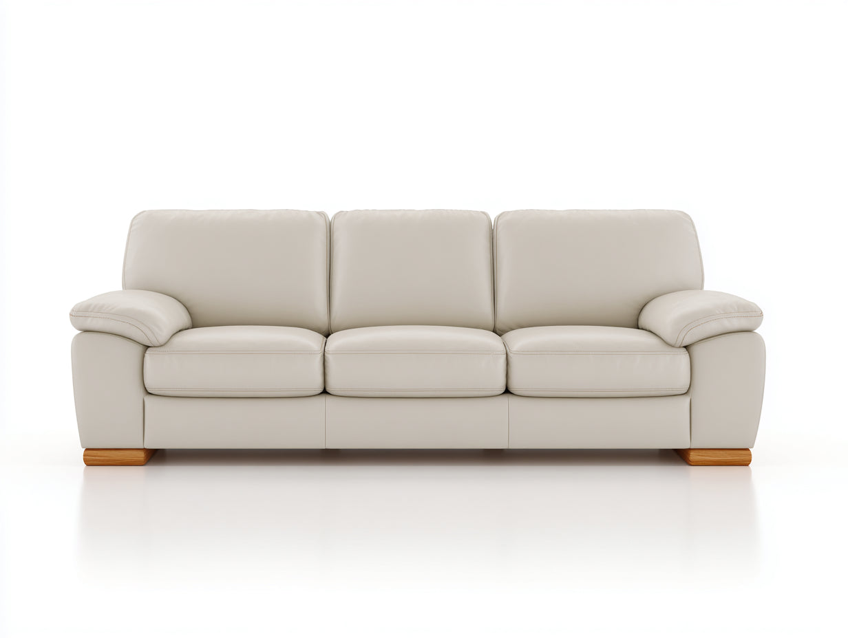 Divano a 3 posti - pelle sintetica-legno - 230x96x88 cm - avorio chiaro - stile contemporaneo accogliente