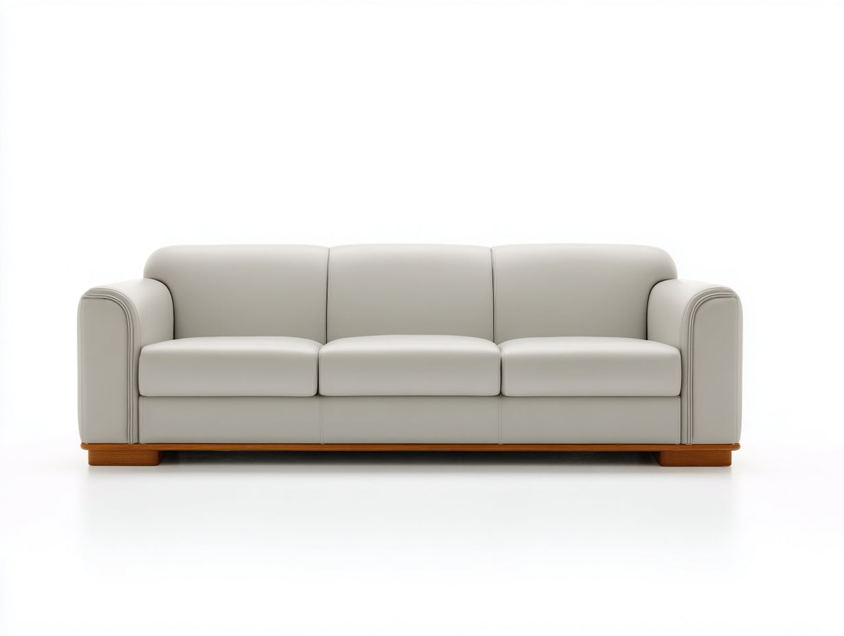 Divano a 3 posti - pelle sintetica-legno - 232x94x85 cm - grigio perla - stile moderno curvilineo