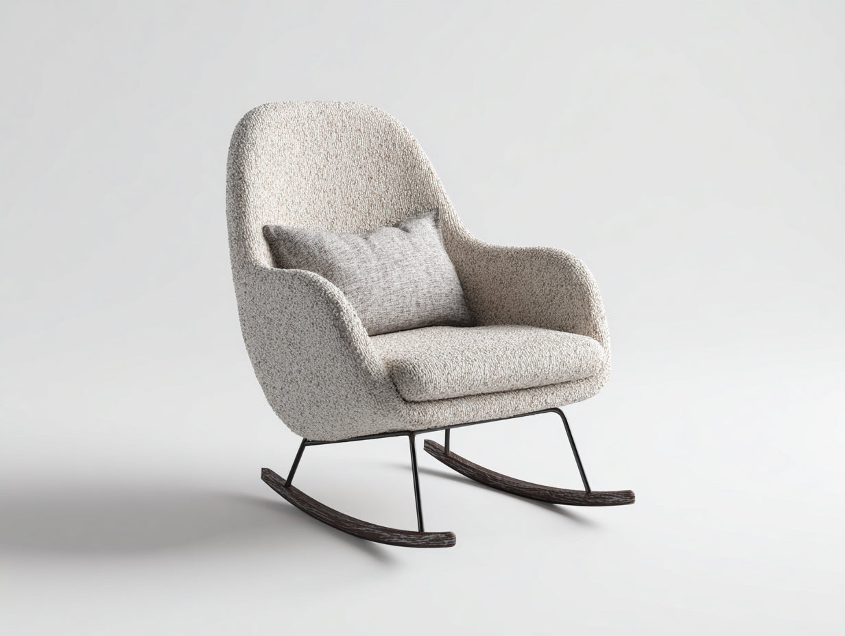 Sedia a dondolo - tessuto bouclé-metallo-legno - 87x79x100 cm - crema-nero-marrone - stile moderno
