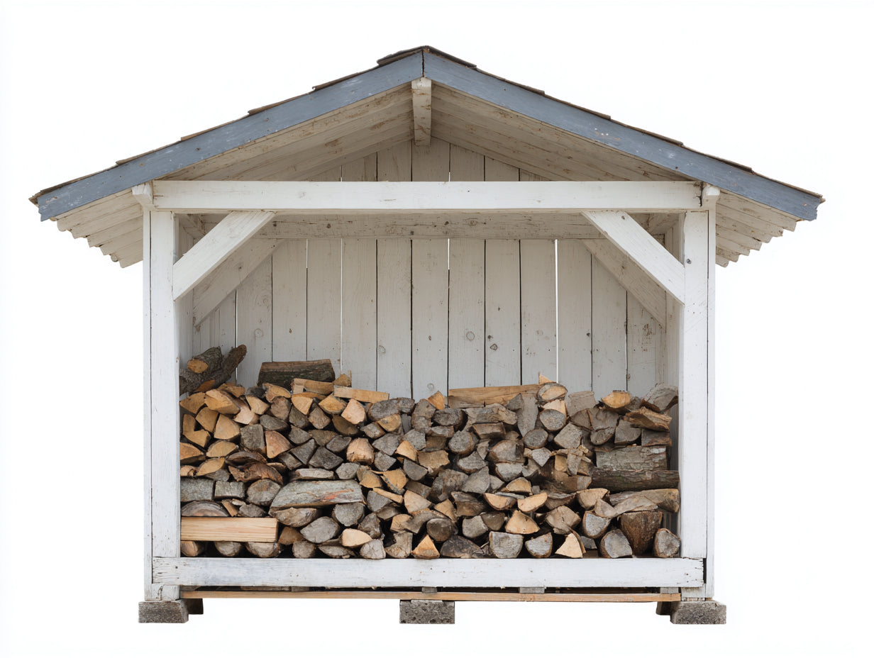 Portalegna - legno - 240x100x215 cm - bianco-grigio - stile rustico con tetto a due falde