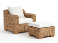Poltrona da giardino - rattan-legno-tessuto - 89x87x90 cm - beige naturale-bianco avorio - stile avvolgente rustico
