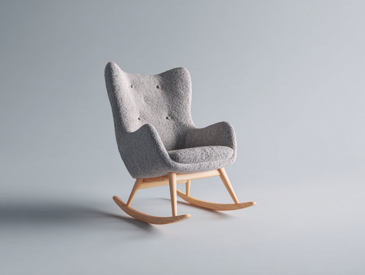 Sedia a dondolo - tessuto bouclé-legno - 82x75x104 cm - grigio chiaro-naturale - stile nordico