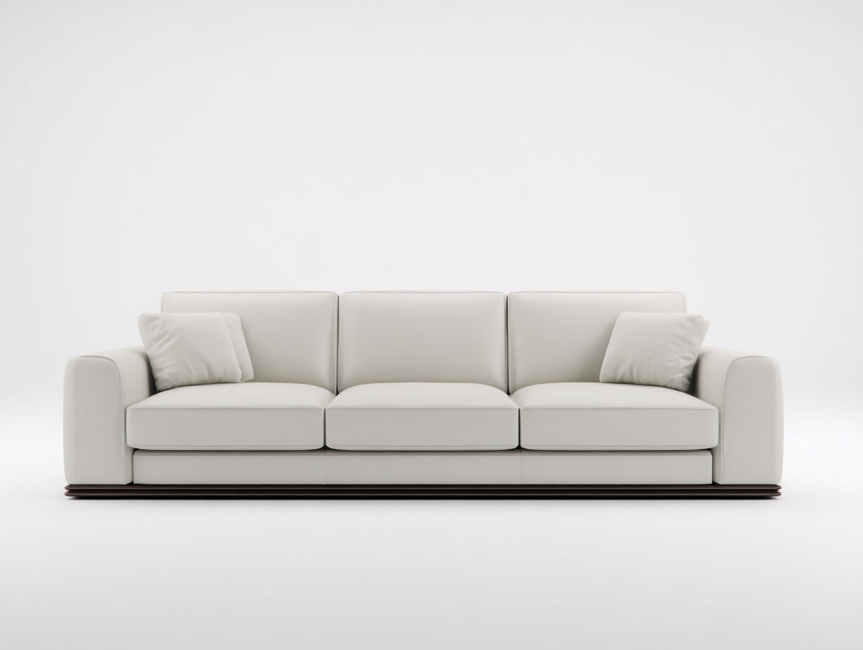 Divano a 3 posti - pelle sintetica-legno - 236x100x86 cm - bianco avorio - stile contemporaneo lineare