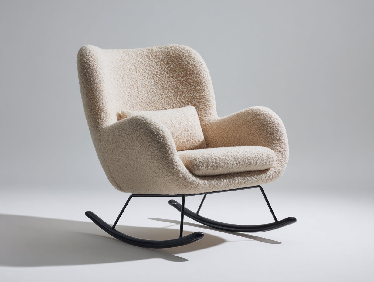 Sedia a dondolo - tessuto bouclé-metallo - 86x79x101 cm - beige-nero - stile contemporaneo