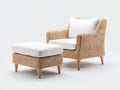 Poltrona da giardino - fibra naturale-legno-tessuto - 88x85x93 cm - sabbia-bianco crema - stile slanciato contemporaneo