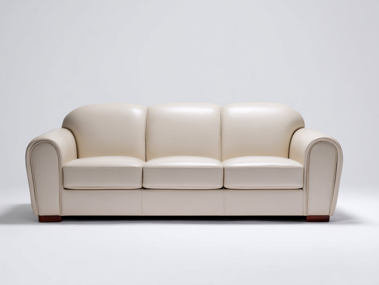 Divano a 3 posti - pelle sintetica-legno - 224x96x88 cm - beige avorio - stile classico contemporaneo